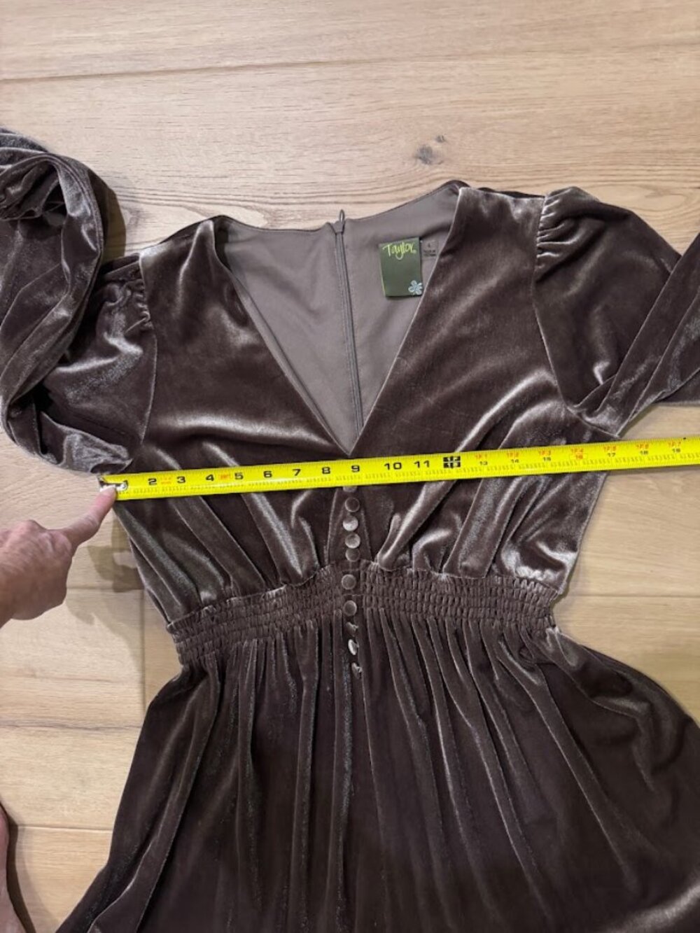 Taylor Taupe Velvet Dress 4 Whimsigoth Dark Academia Romantic Ruffle Mini - Picture 8 of 13